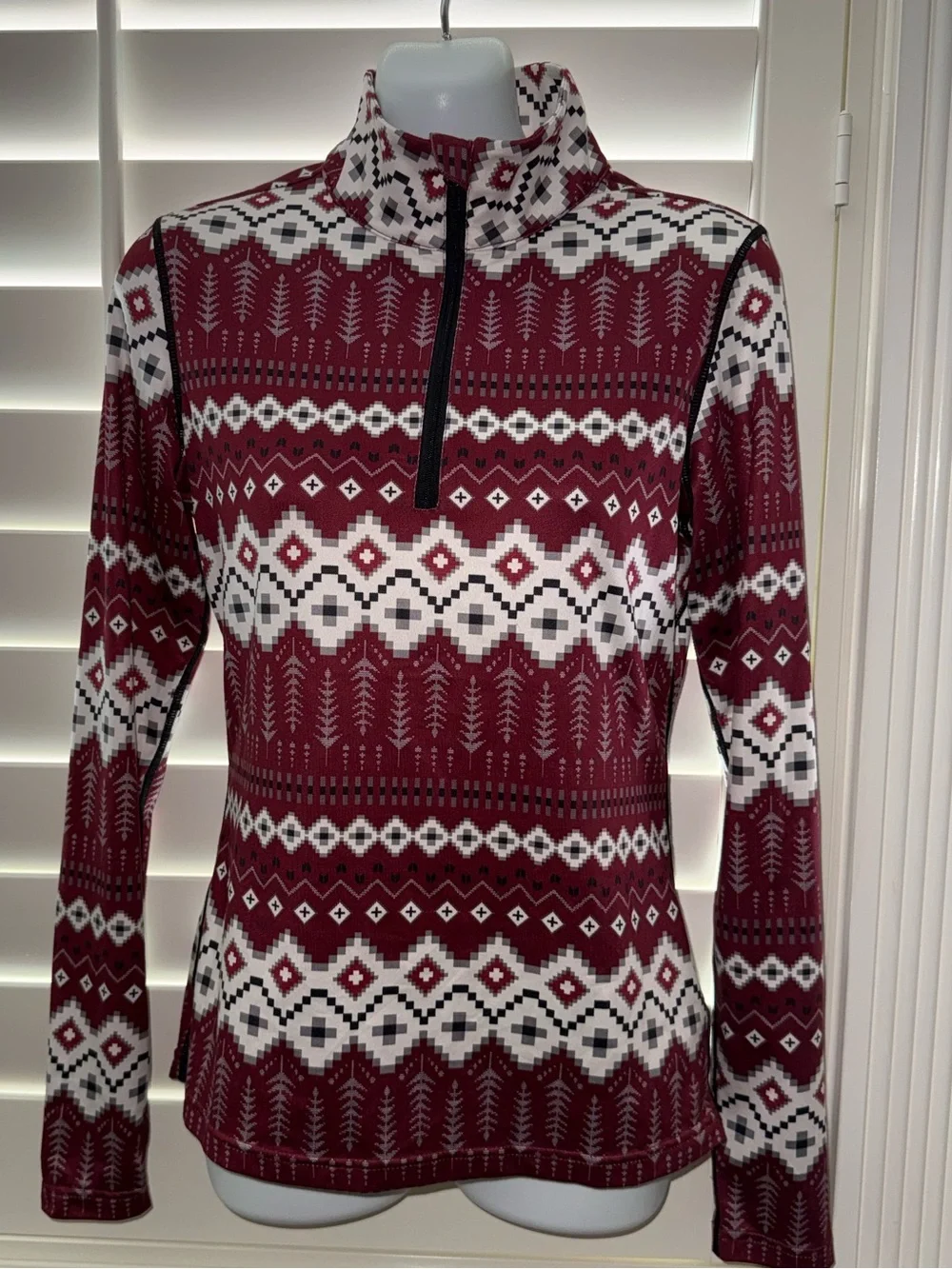 ALP N ROCK Kari Base Layer Top & Leggings Size Small Burgundy Red Fair Isle